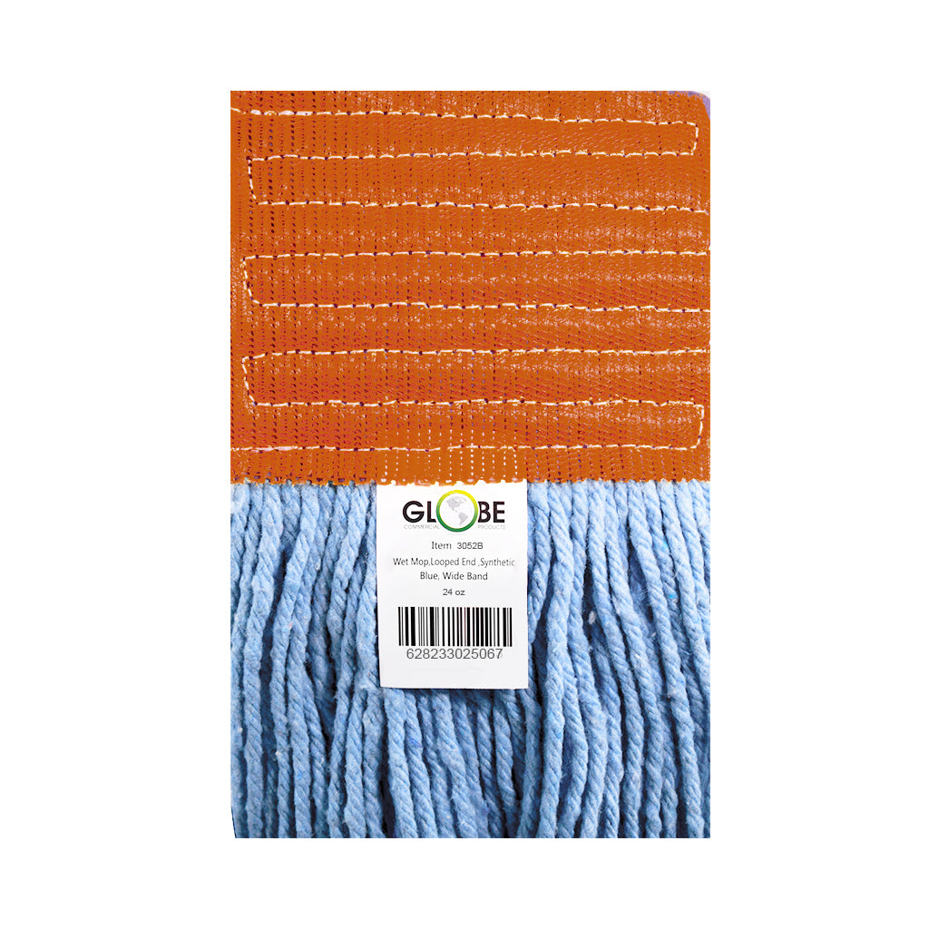 blue mop synthetic orange 5 inch band view 10 oz, Syn-Pro® Synthetic 5 Inch Wide Band Wet Blue Looped End Mop, SIZE, 20 Oz, FLOOR CLEANING, WET MOPS, 3051B