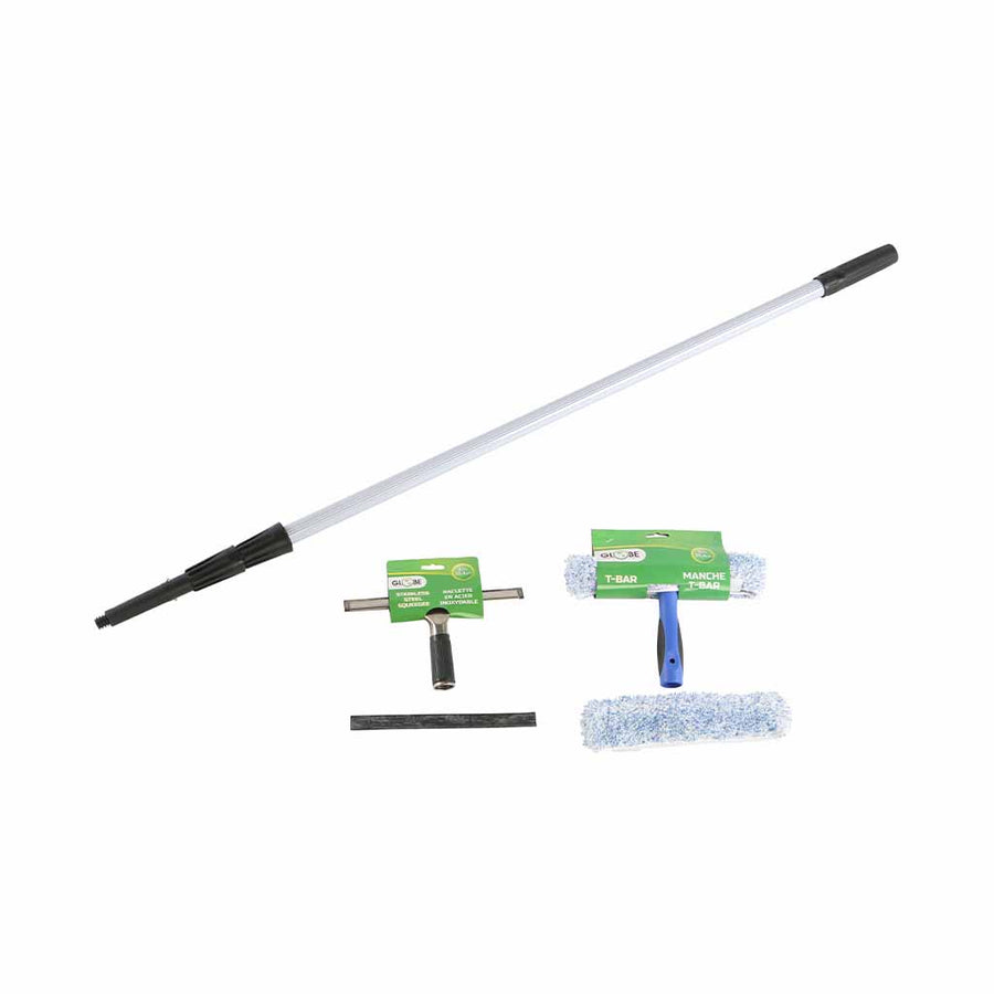 Stainless Steel Squeegee,Replacement Rubber, T-Bar and Microfiber Washing Sleeve, Replacement Microfibre Sleeve and 12ft Extension Pole, brown box, Window Care Kit, SIZE, 10 Inch, GENERAL CLEANING, WINDOW CARE, 4466,4467,4468