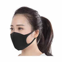 woman wearing side view, Reusable Adult Face Mask Black Polyester/Spandex, Package, 10 Packs of 100, PPE-PERSONAL PROTECTIVE EQUIPMENT, MASKS, COVID ESSENTIALS, 7746