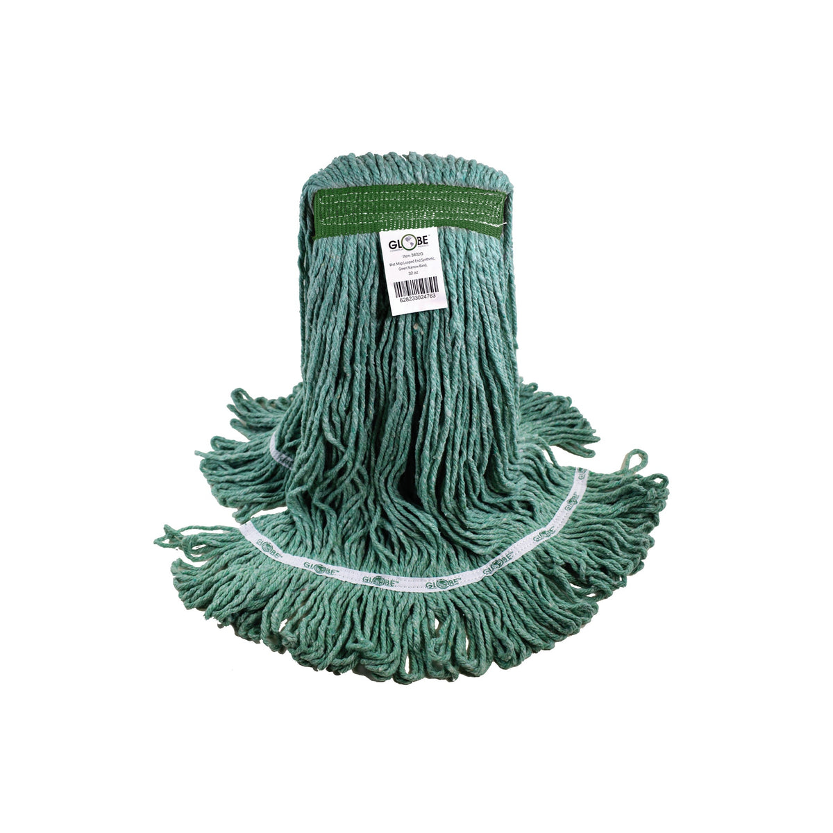 mop synthetic green looped thread strands, Syn-Pro® Synthetic Narrow Band Wet Green Looped End Mop, SIZE, 32 Oz, FLOOR CLEANING, WET MOPS, 3832G