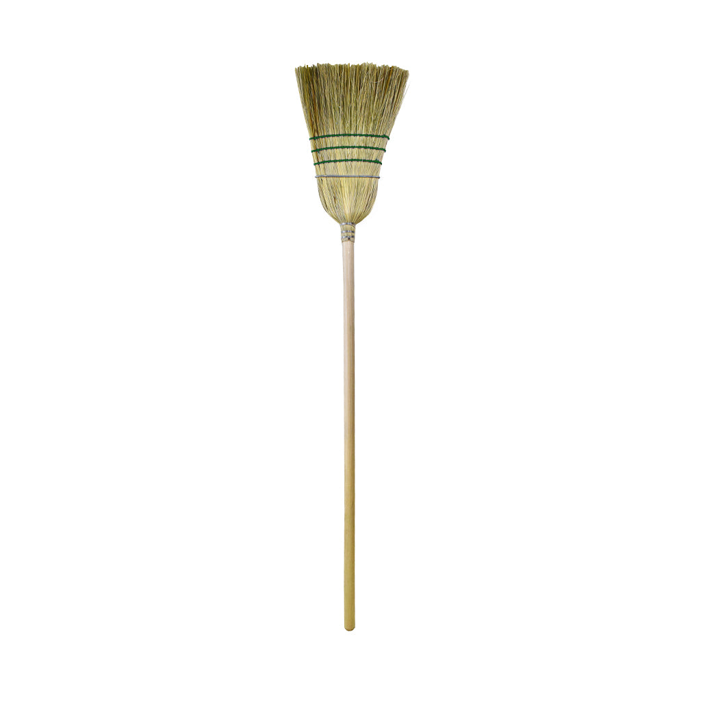 natural corn broom brush packaged with 1 silver wire and 3 blue strings with wooden handle, Industrial Corn Broom, 1 Wire 3 String, FLOOR CLEANING, CORN BROOMS, Best Seller, 4001