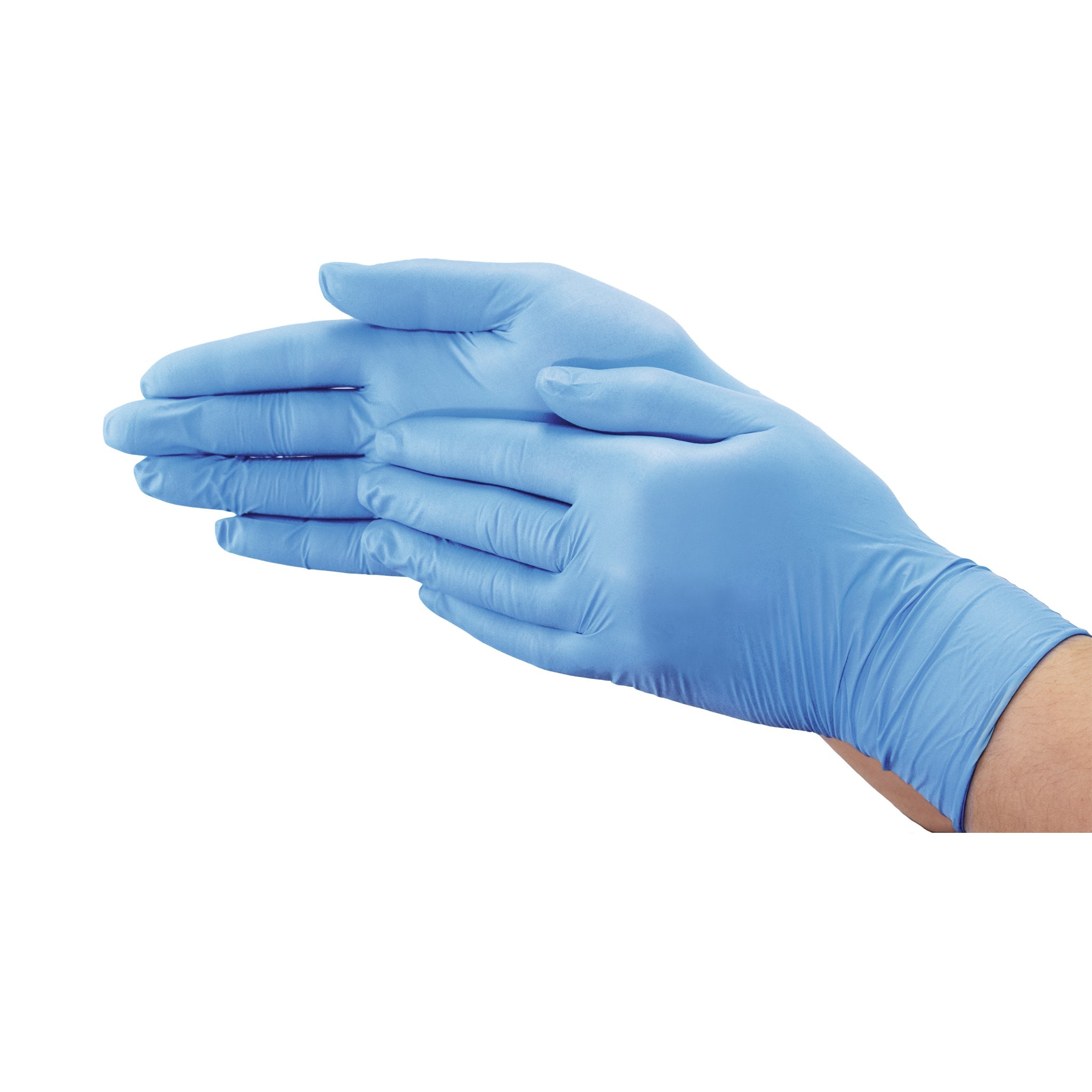 blue stretching gloves on hands, Sky Blue 4 Mil Nitrile Gloves Powder-Free, SIZE, Small, Package, 10 Boxes of 100, GLOVES, NITRILE, NEW,7810,7811,7812,7813,7814
